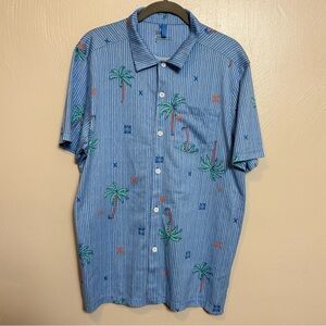 Saxx Men’s Shirt DropTemp Dry Resort Polo Palmtastic Bel Aire Stripe Blue Medium